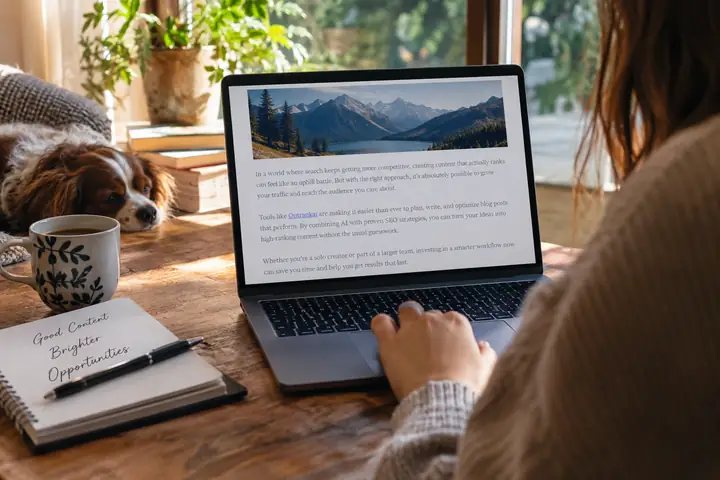 Une interface réaliste d’article de blog avec un lien contextuel pertinent mis en évidence dans le texte