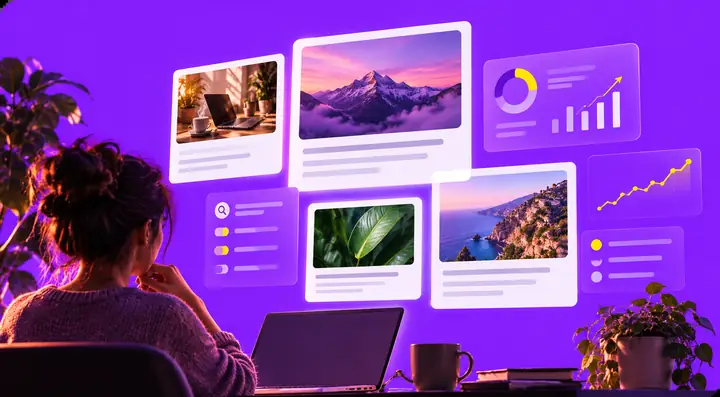 Exemples d’articles et d’outils SEO présentés dans une interface de découverte par IA