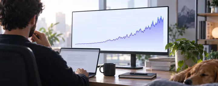 Tableau de bord d’analyse de recherche montrant une hausse des impressions au fil du temps